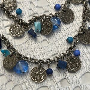 Silver and Blue Vintage Avon Multi-Layer Necklace and Earring Set